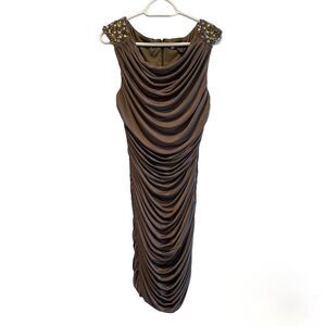JS Boutique Beaded Shoulder Sleeveless‎ Scoop Neck Bodycon Dress Brown Size 10